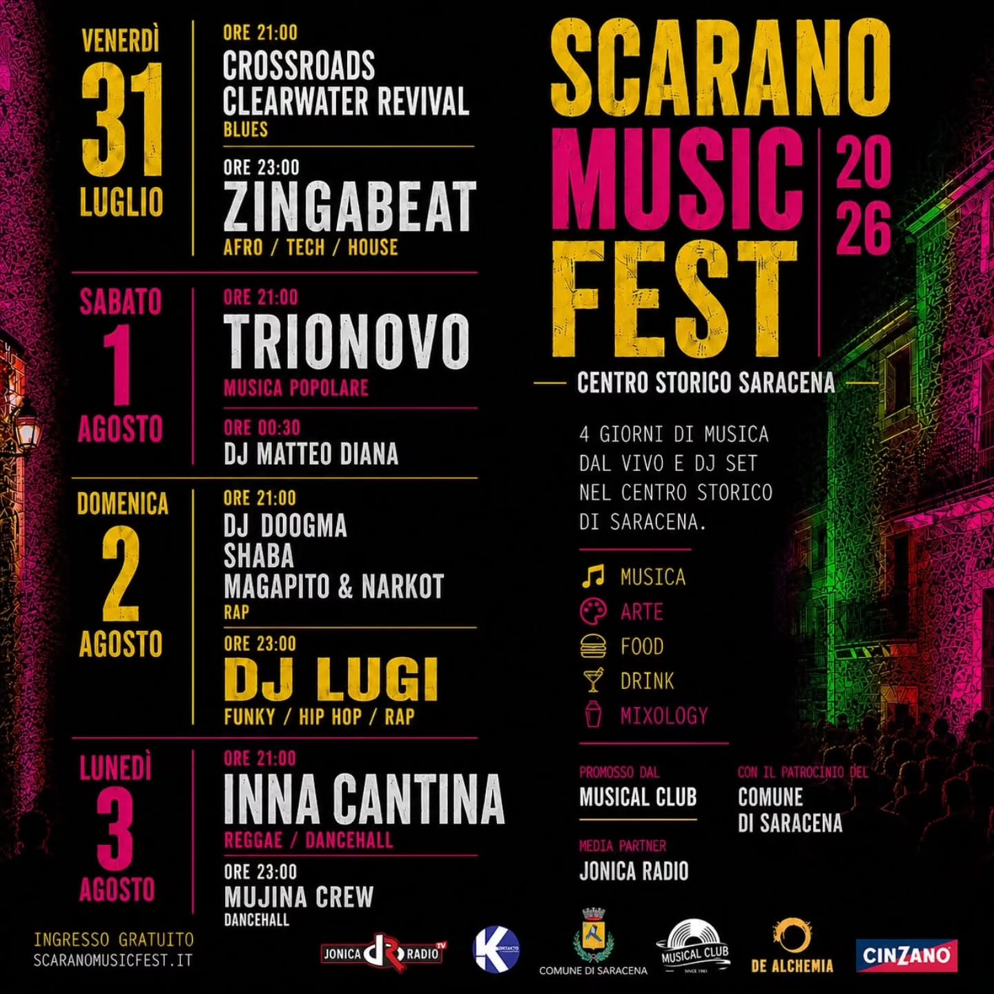 Locandina ufficiale Scarano Music Fest 2026 con il programma completo